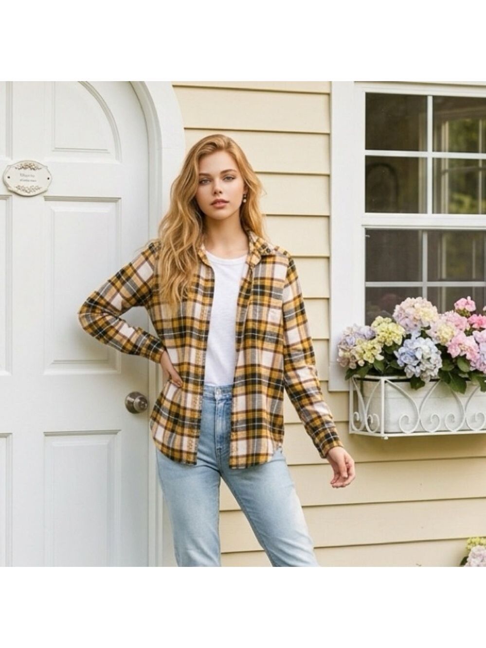 American Eagle Outfitters Yellow and Red Plaid Shirt
